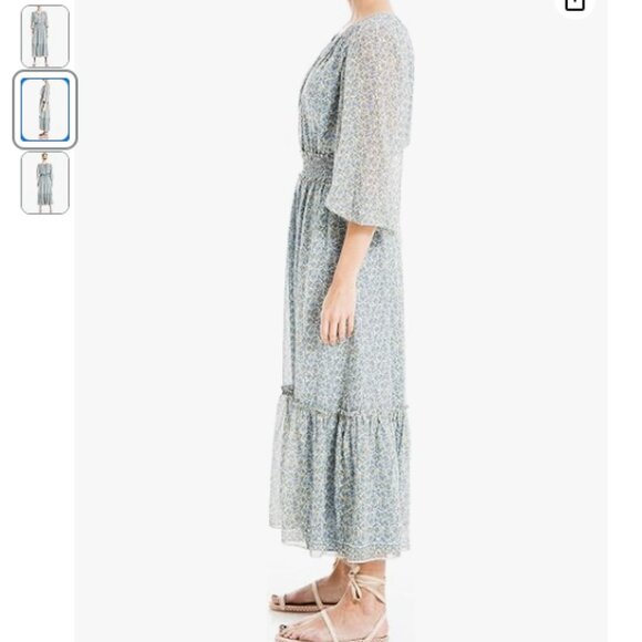 Max Studio Women's Long Sleeve Smocked Waist Button Top Maxi Dress - Picture 3 of 8